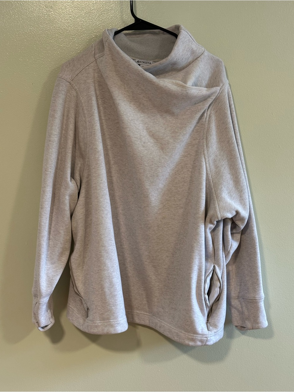 Athleta Cowl Neck Sweatshirt 3X Beige Soft Fleece Tunic Pullover Athleisure